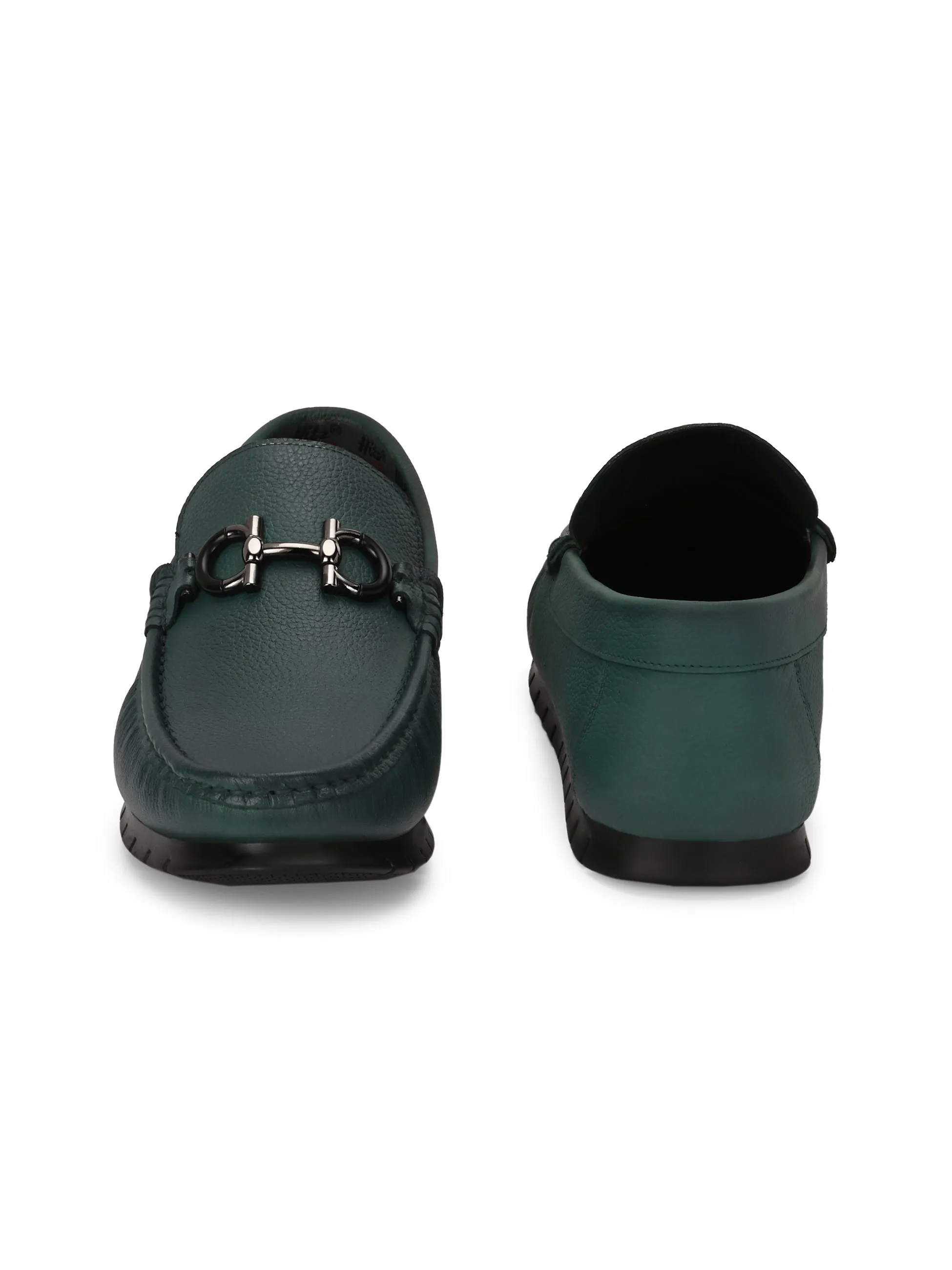 Hitz Men's Green Leather Casual Loafers