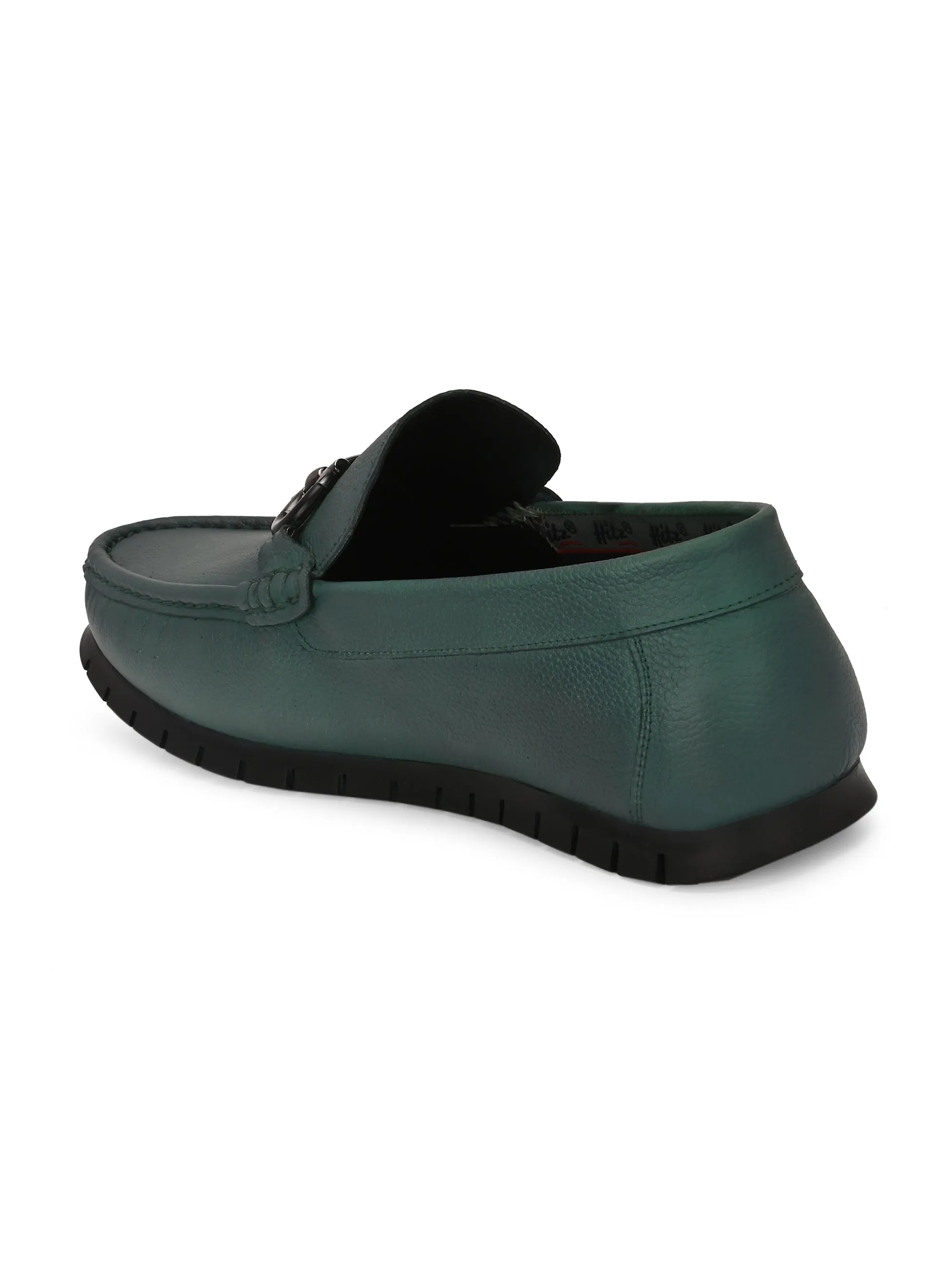 Hitz Men's Green Leather Casual Loafers