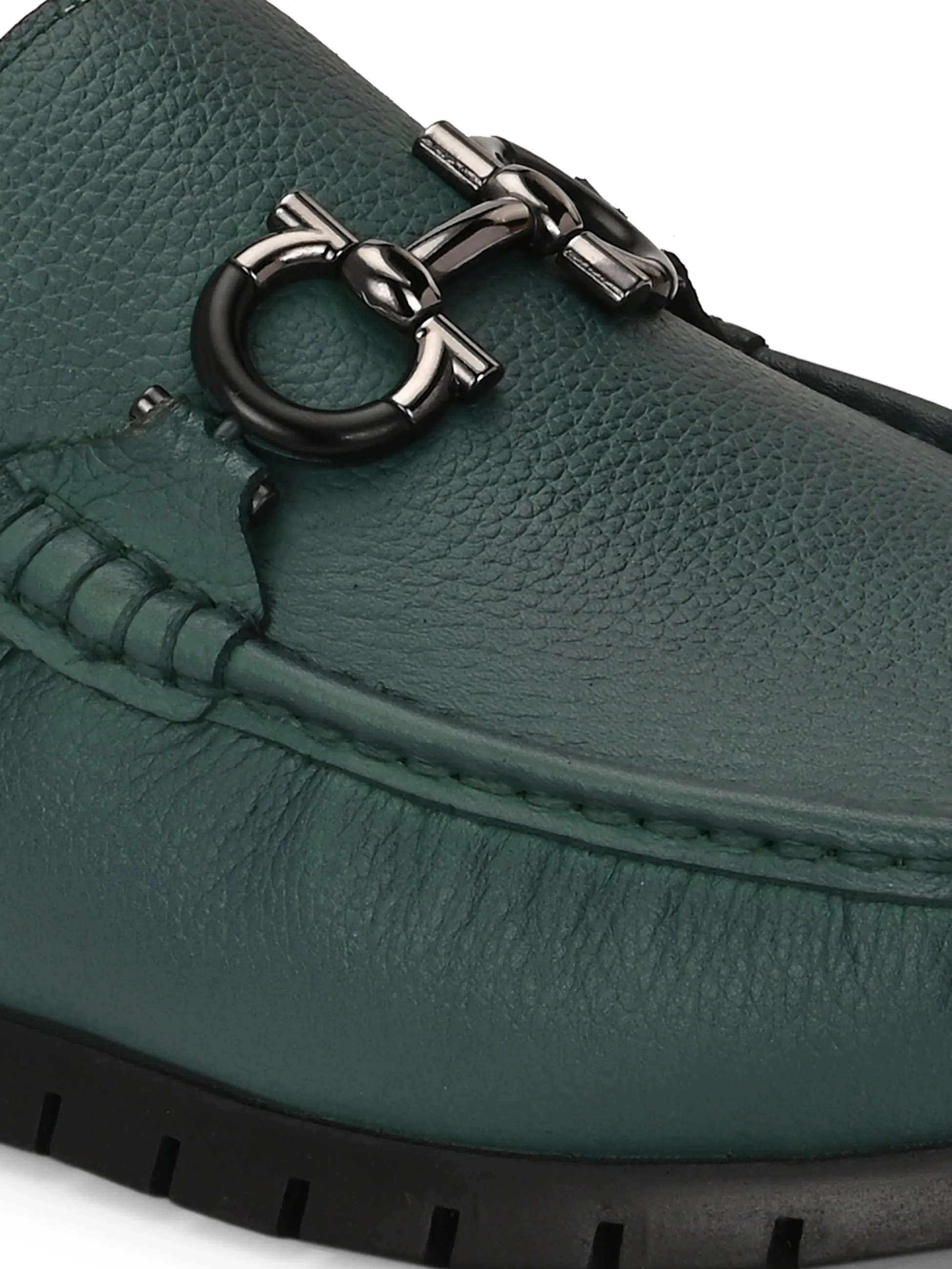 Hitz Men's Green Leather Casual Loafers