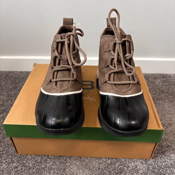 JBU Women's 7.5 Brown Linette Lace-Up Water-Resistant Duck Booties / Boots NIB