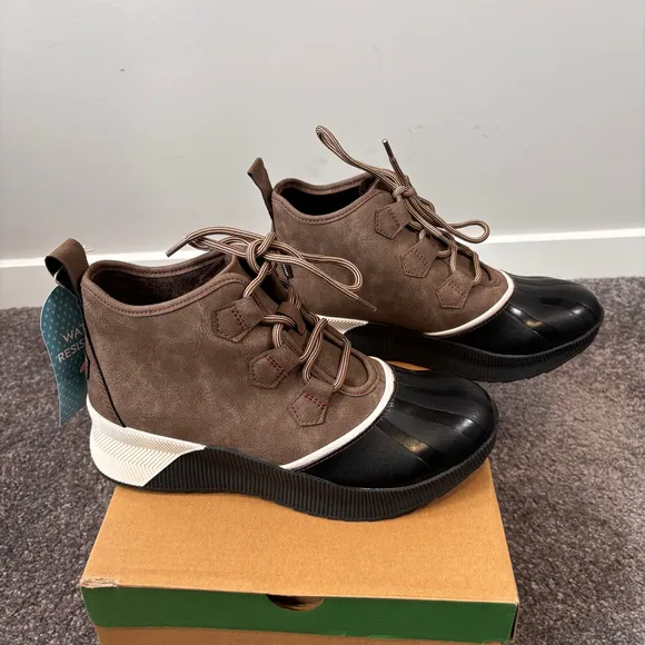 JBU Women's 7.5 Brown Linette Lace-Up Water-Resistant Duck Booties / Boots NIB