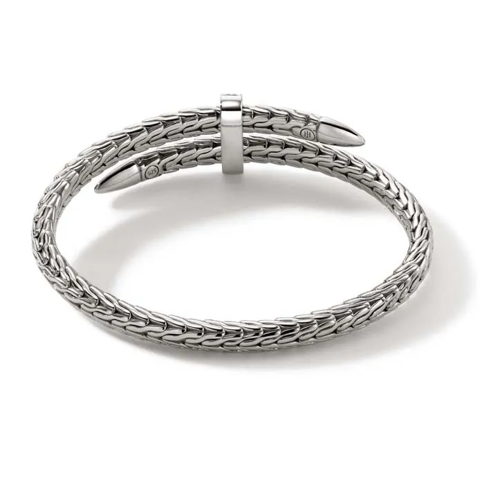 John Hardy Spear Diamond Pavé Flex Cuff in Sterling Silver - Size Small