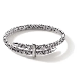John Hardy Spear Diamond Pavé Flex Cuff in Sterling Silver - Size Small