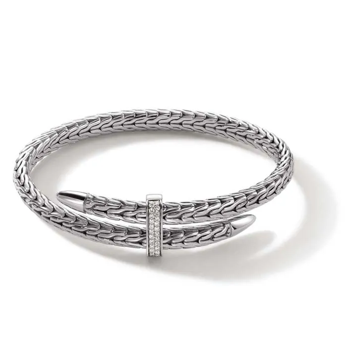 John Hardy Spear Diamond Pavé Flex Cuff in Sterling Silver - Size Small