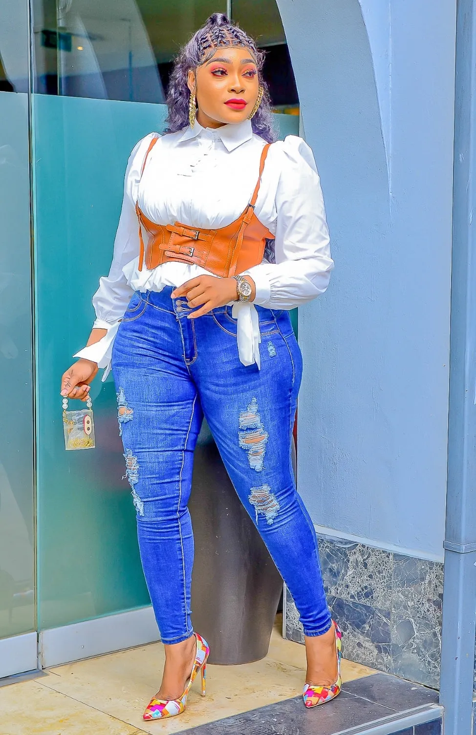 Jowella- Bubble Detail Blouse with Vest SET(NEW)