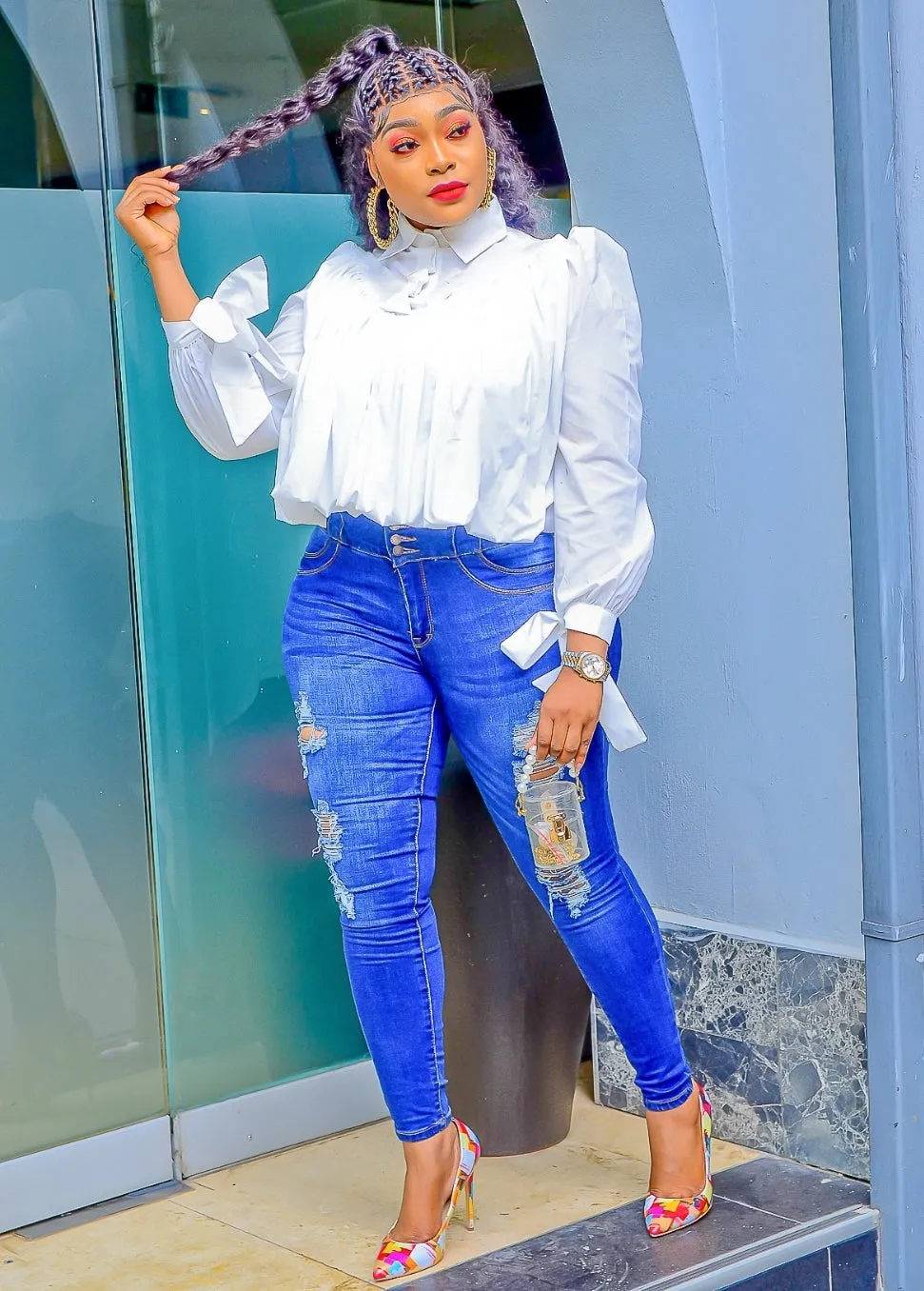 Jowella- Bubble Detail Blouse with Vest SET(NEW)