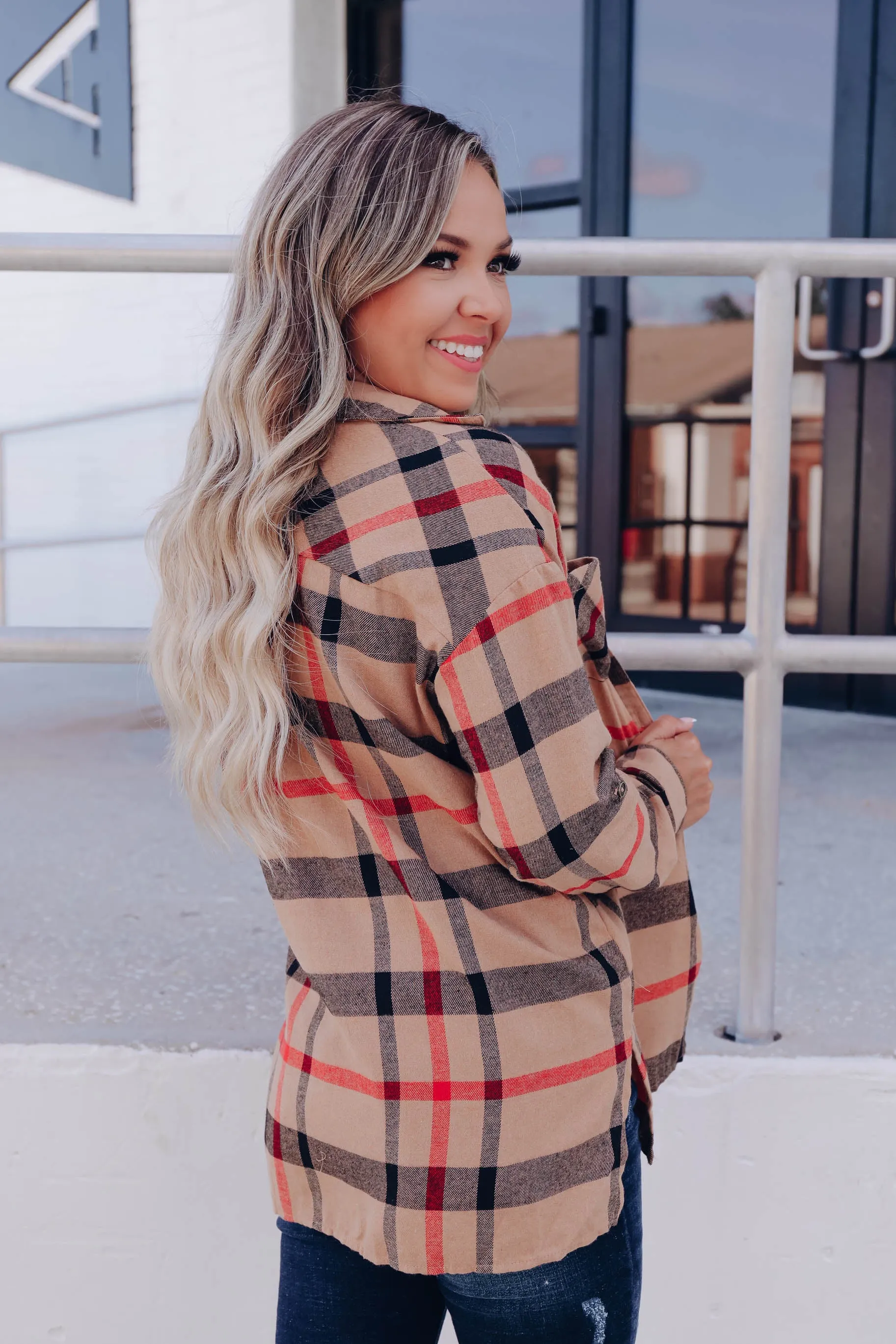 Joyful Plaid Flannel Shirt- Tan