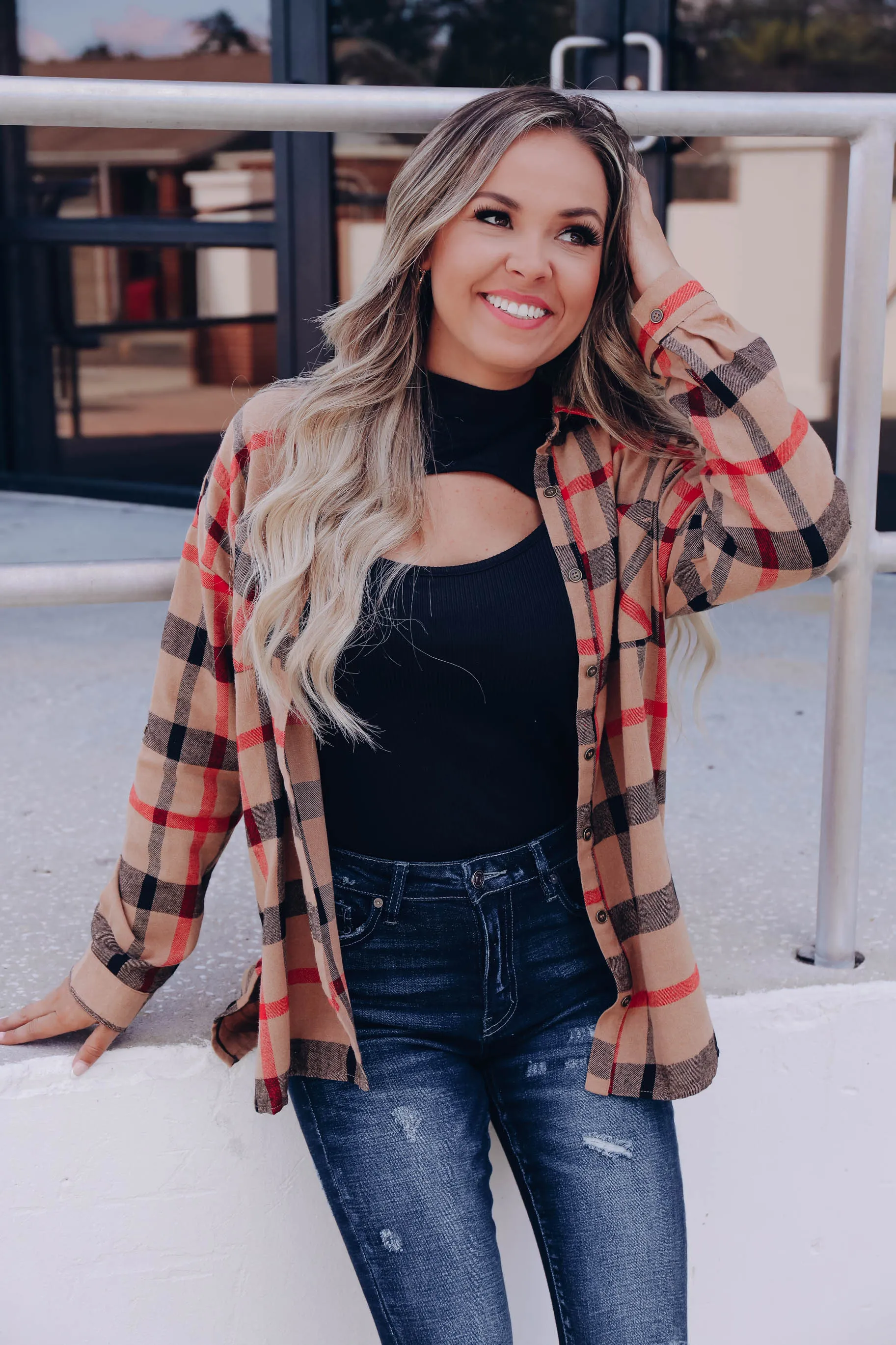 Joyful Plaid Flannel Shirt- Tan