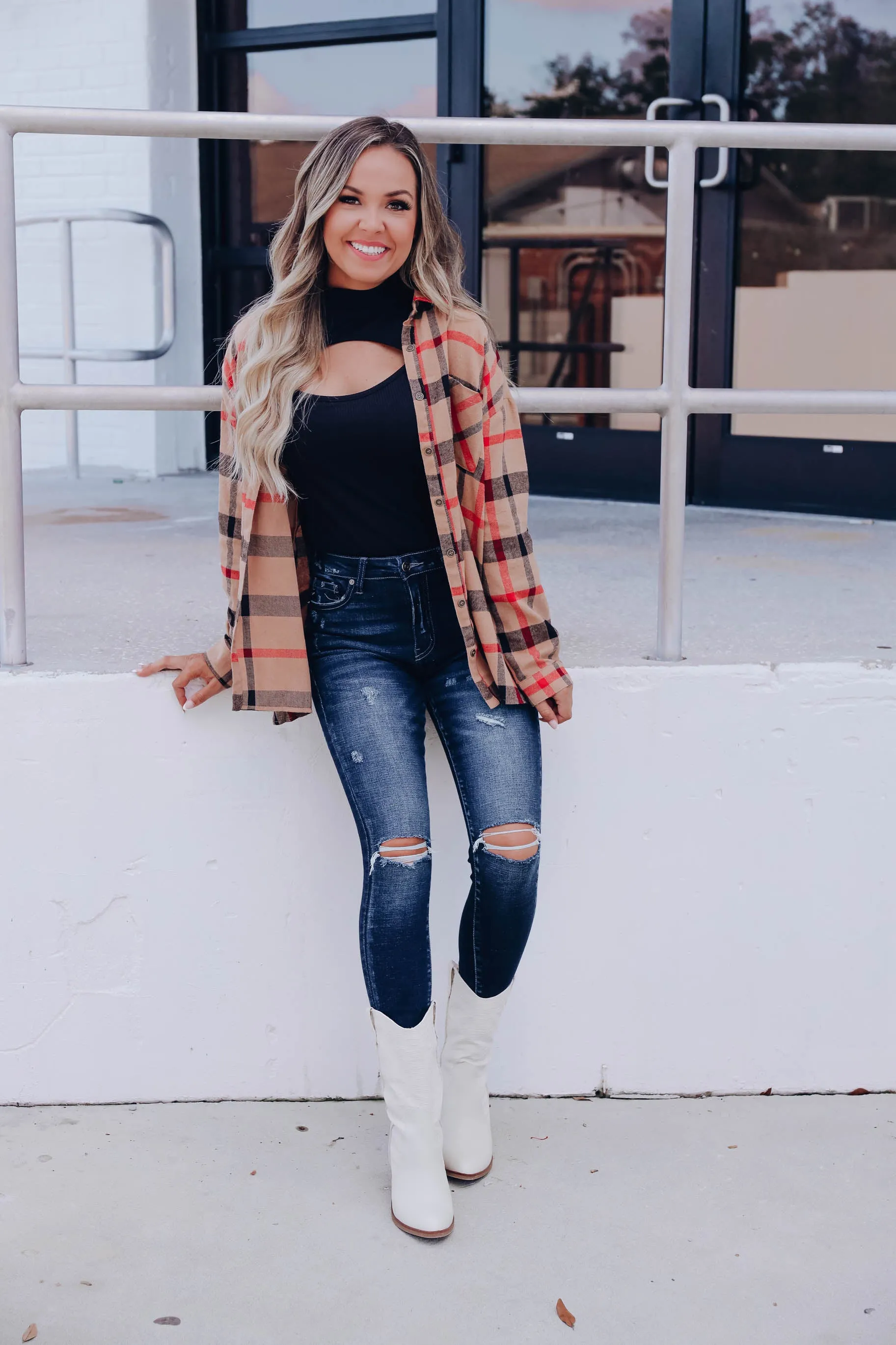 Joyful Plaid Flannel Shirt- Tan