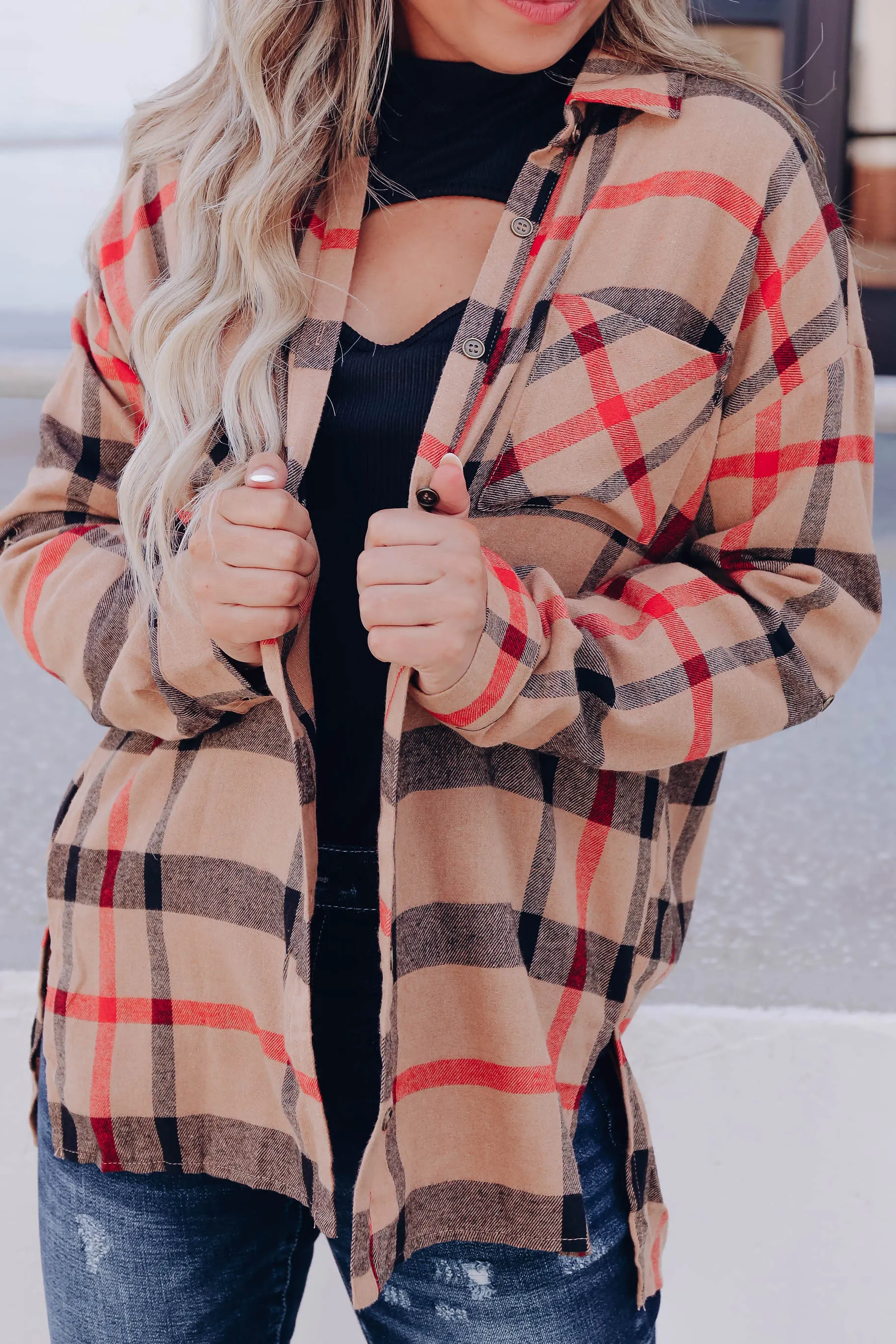 Joyful Plaid Flannel Shirt- Tan