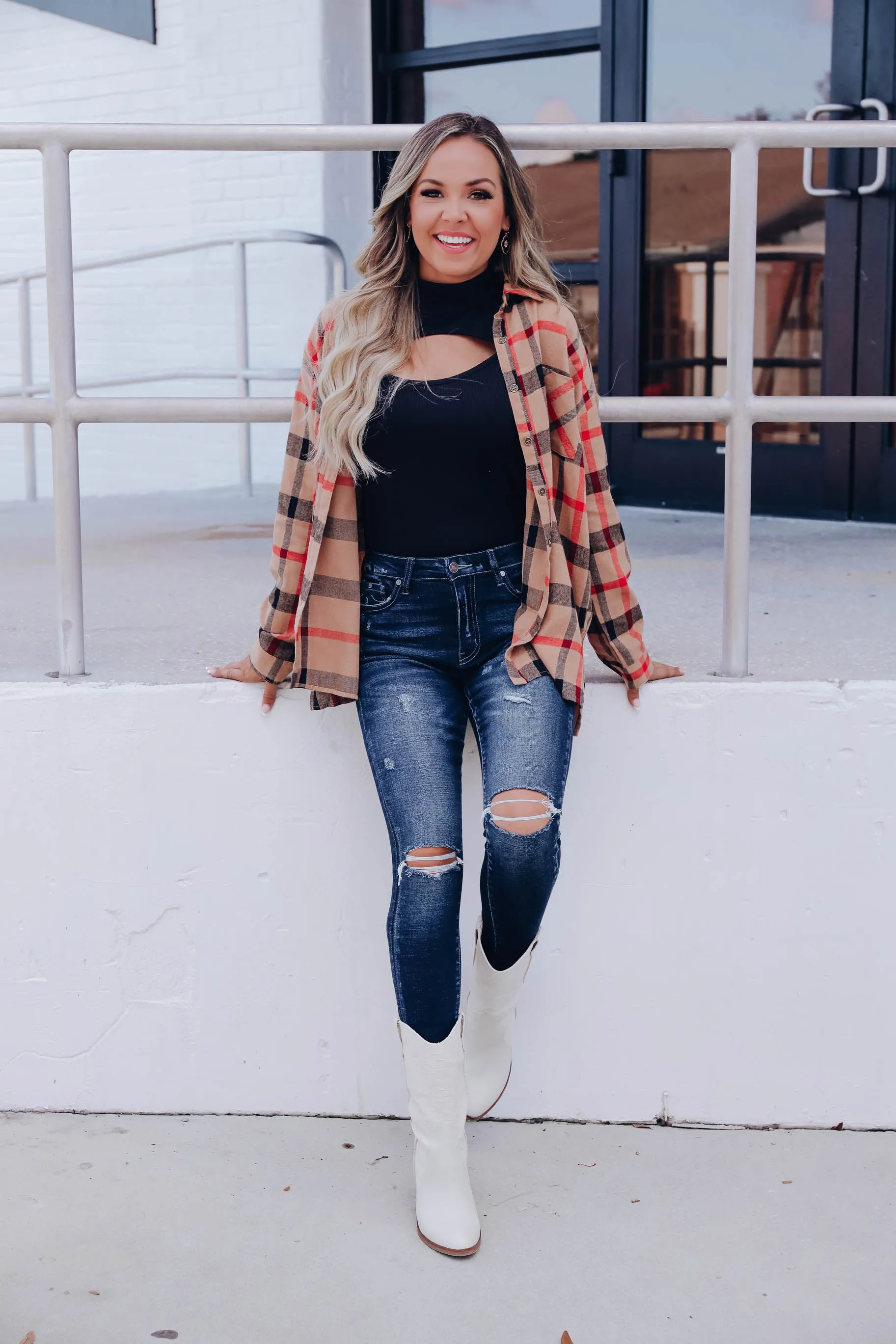 Joyful Plaid Flannel Shirt- Tan