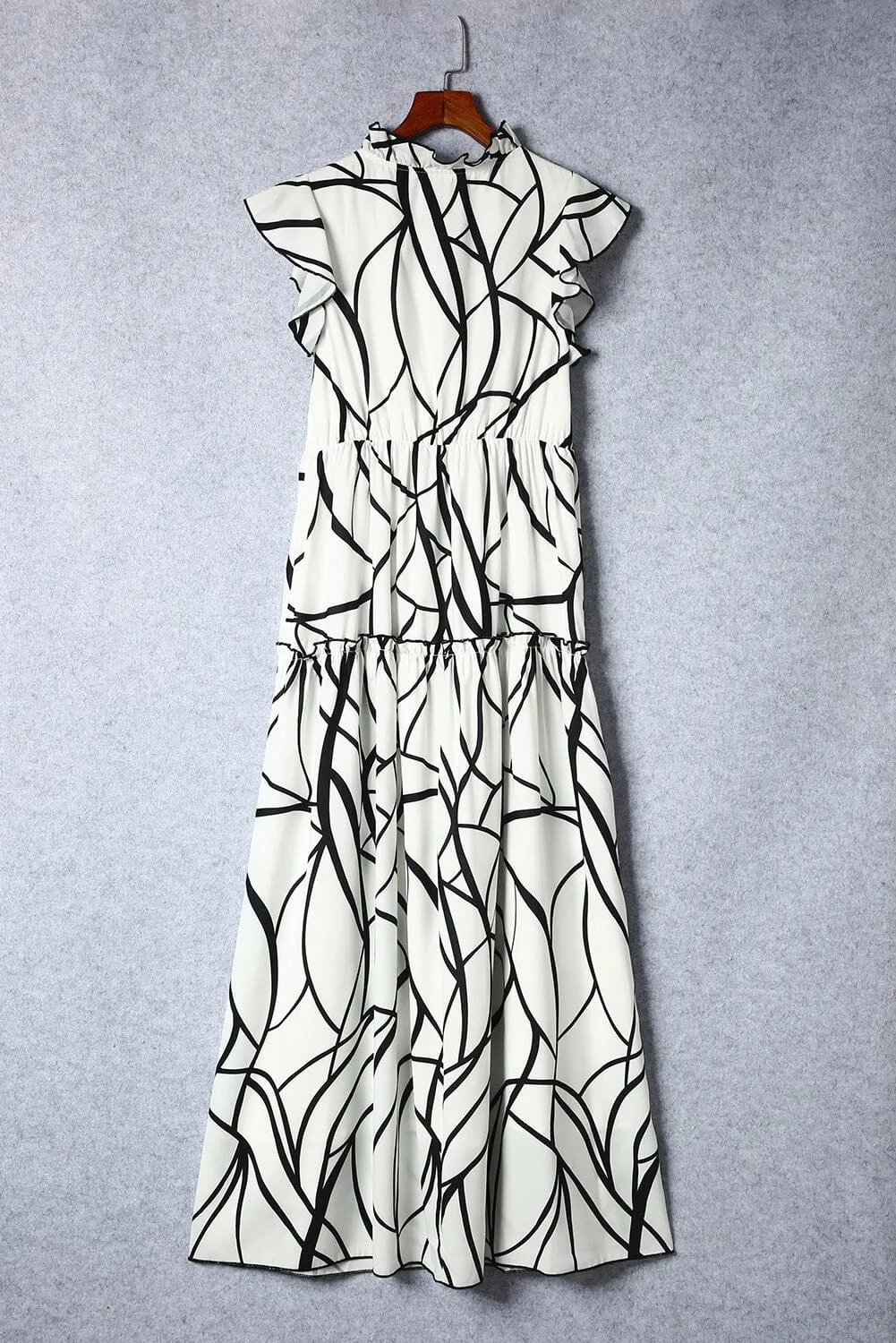 KaleaBoutique Stylish Beautiful Abstract Vein Print V Neck Ruffle Maxi Dress