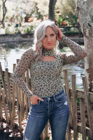 Kenya Leopard Mesh Top - Olive
