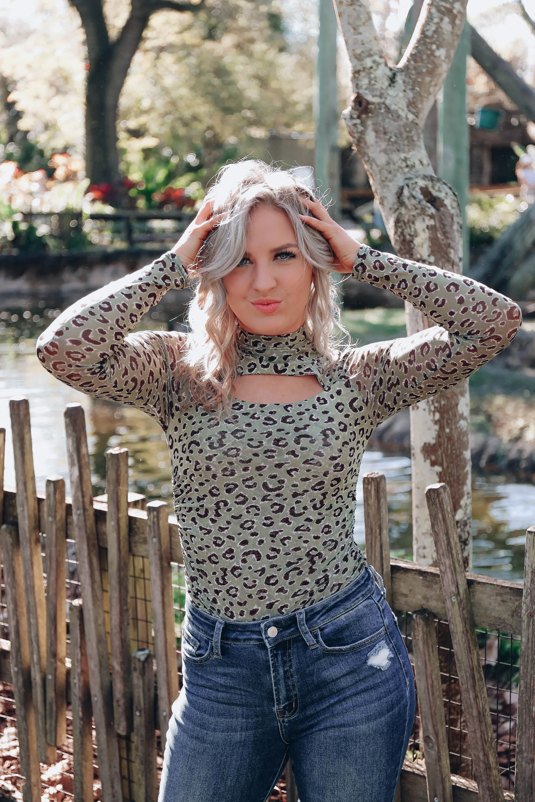 Kenya Leopard Mesh Top - Olive