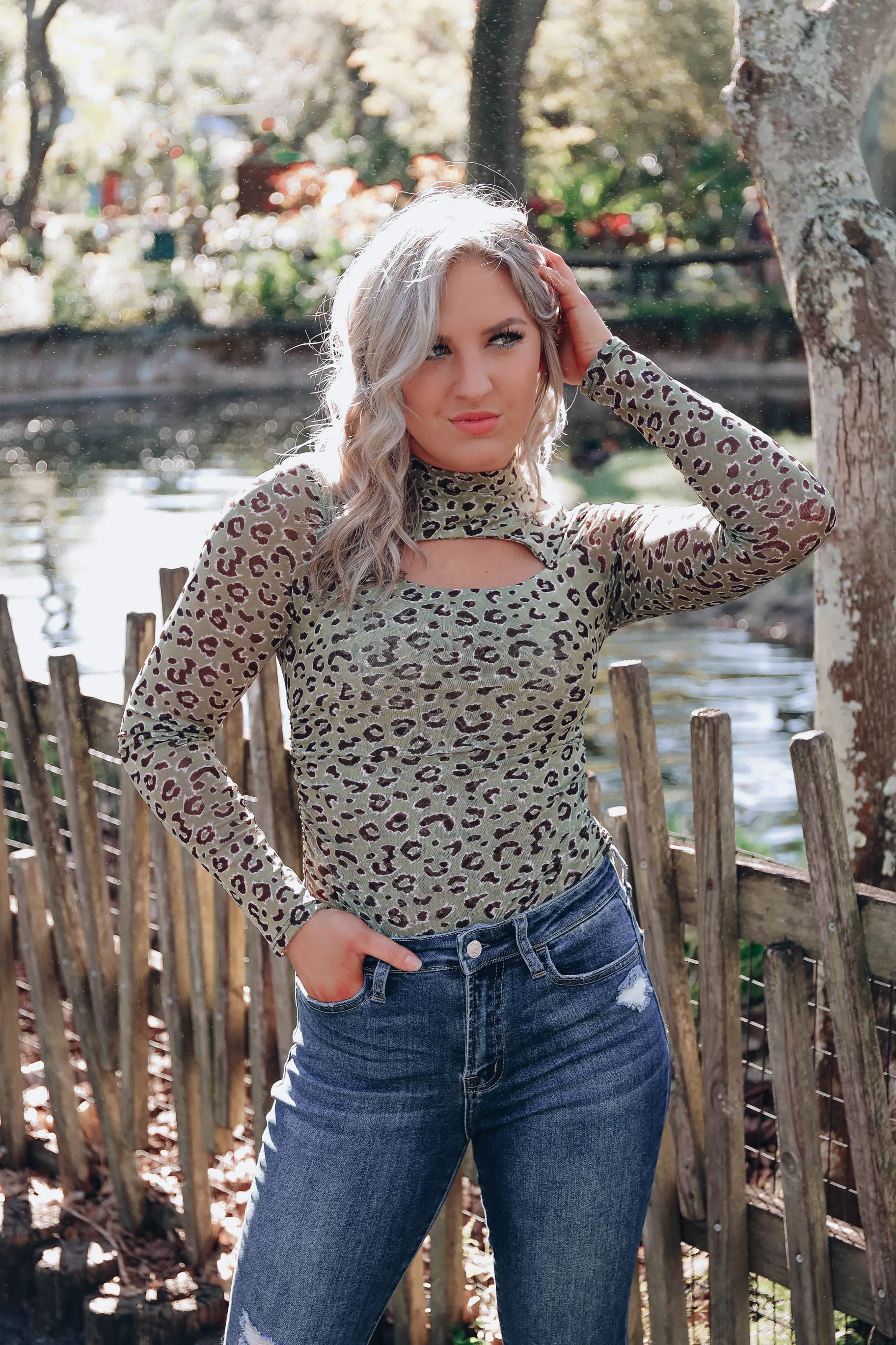 Kenya Leopard Mesh Top - Olive