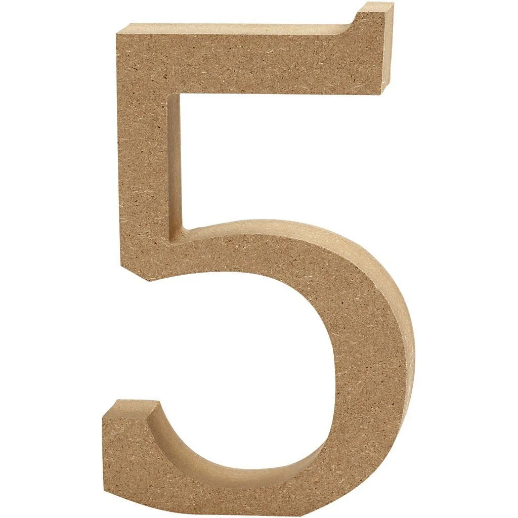 Large MDF Wooden Number 13 cm - Digit 5