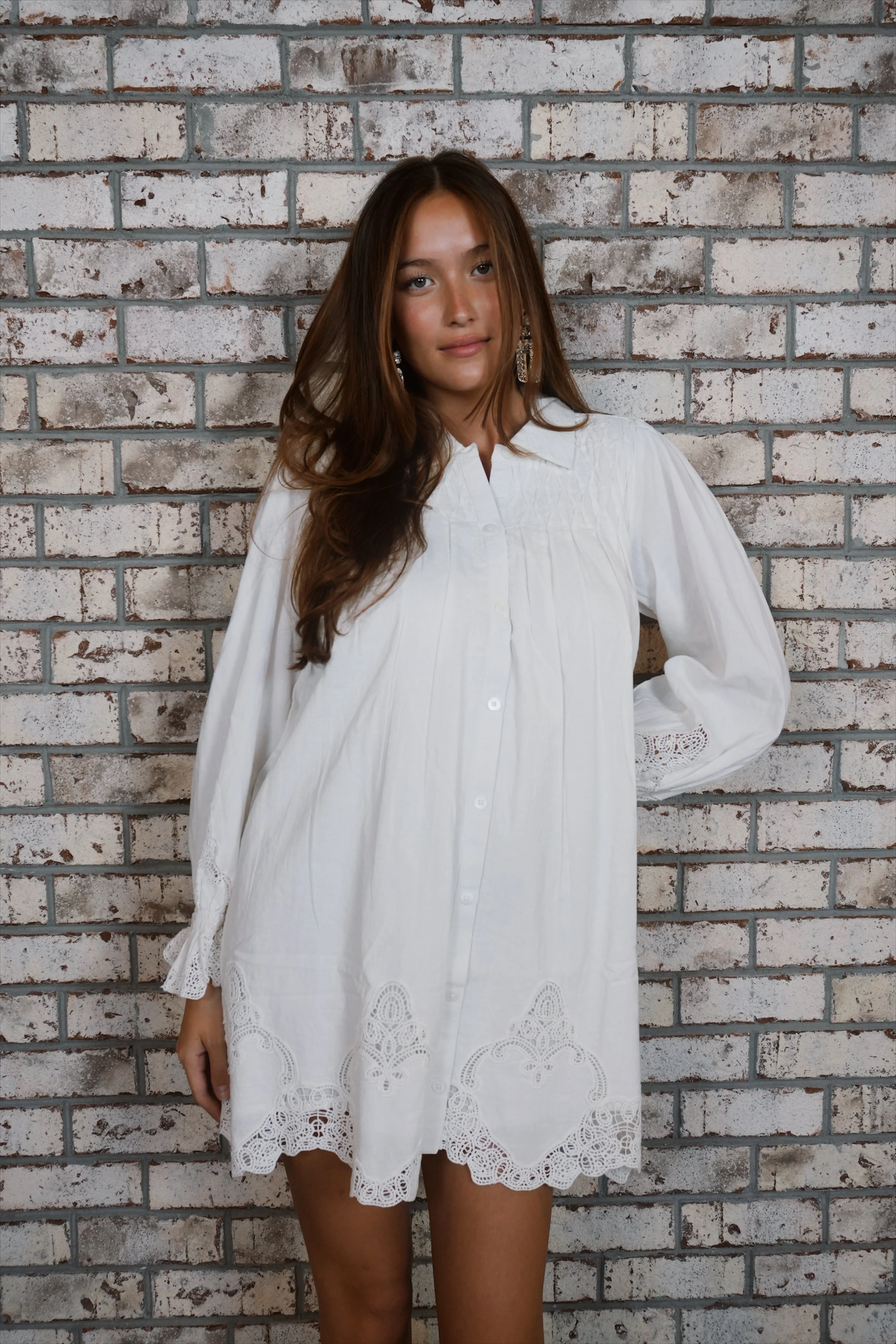 Leona Mini Dress | White Lace Embroidery