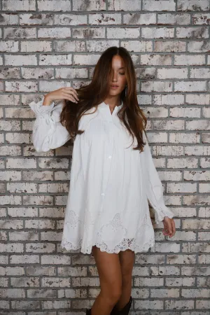 Leona Mini Dress | White Lace Embroidery
