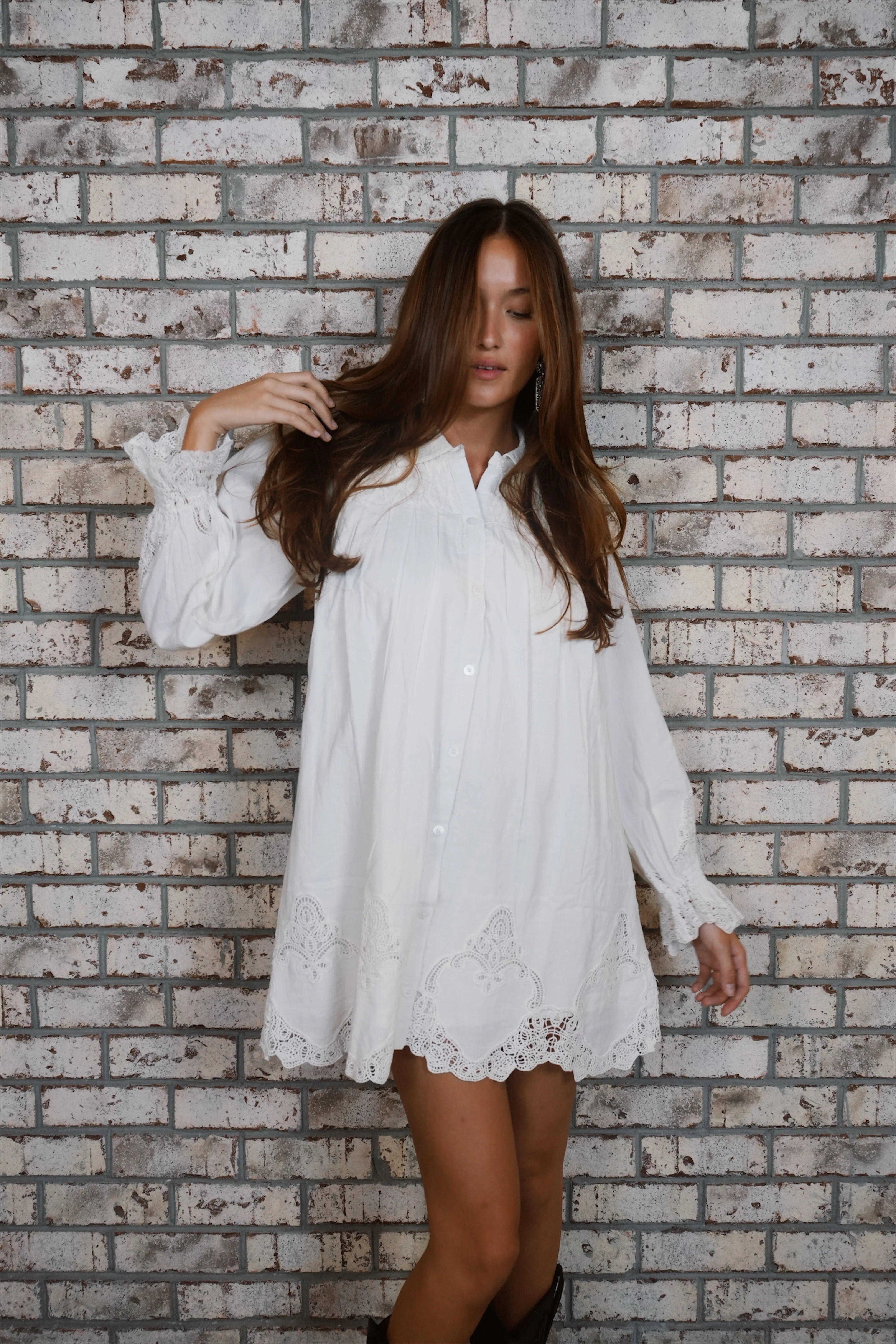Leona Mini Dress | White Lace Embroidery