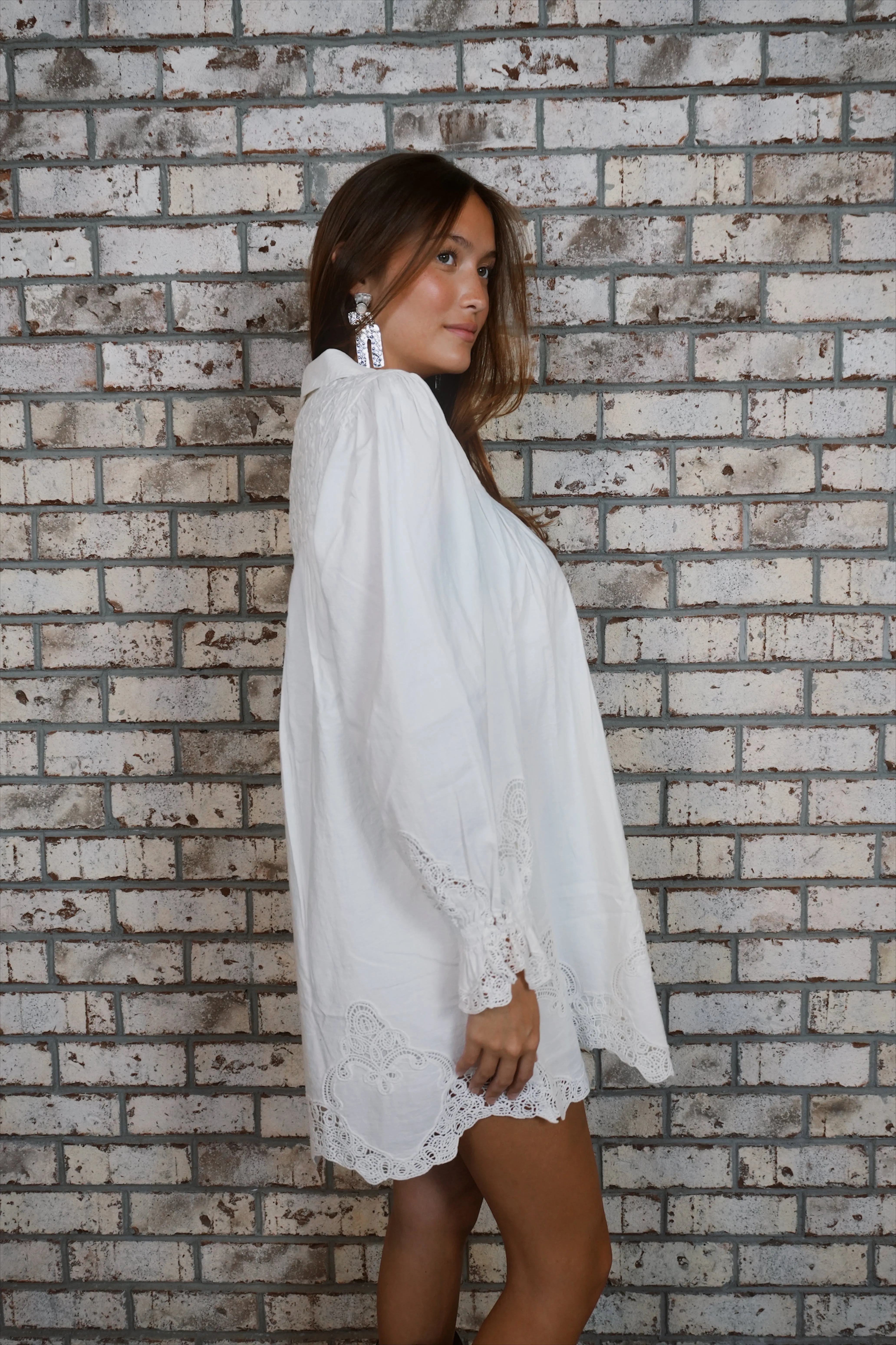 Leona Mini Dress | White Lace Embroidery