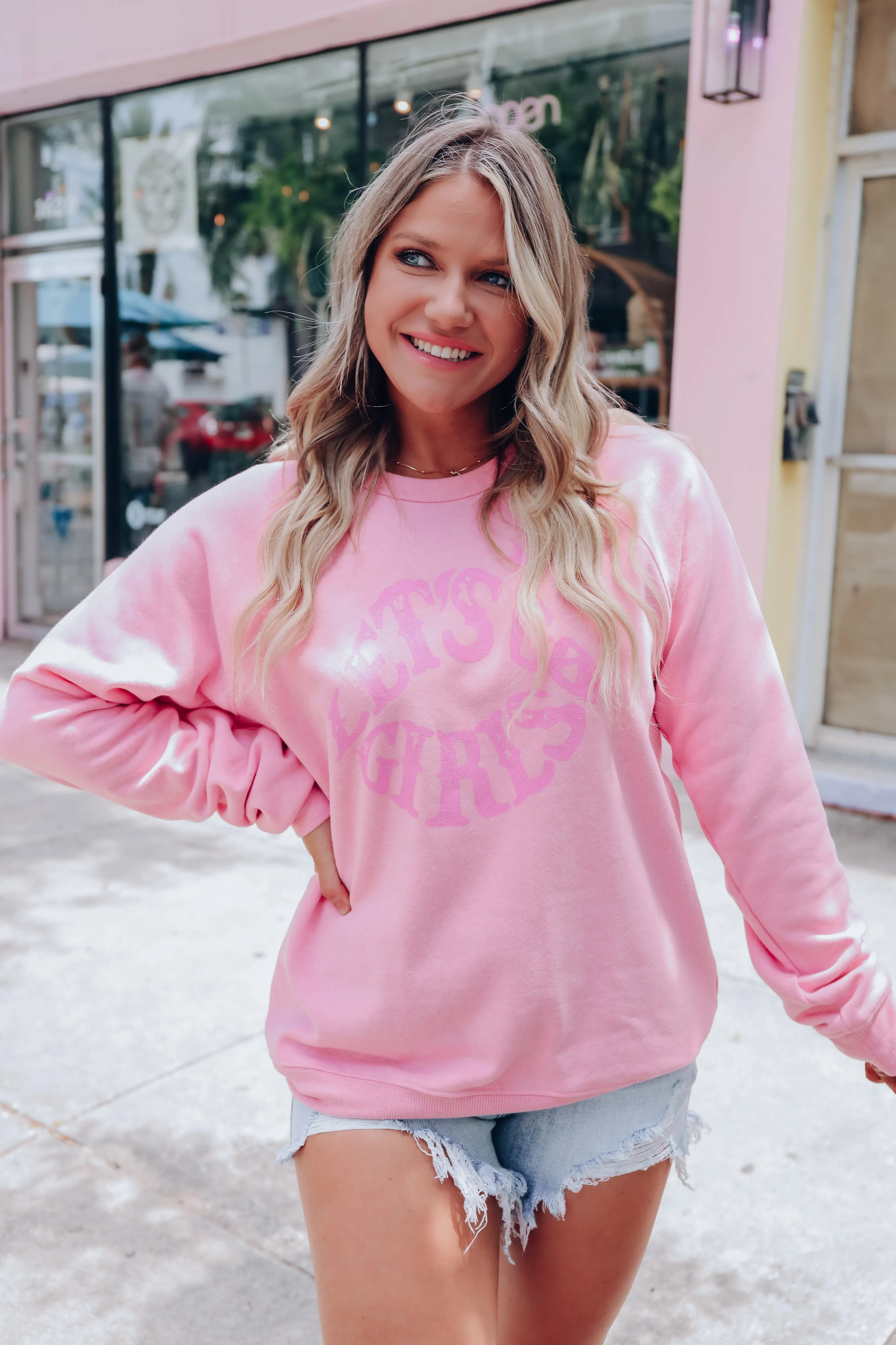 Let's Go Girls Graphic Sweatshirt - Pink