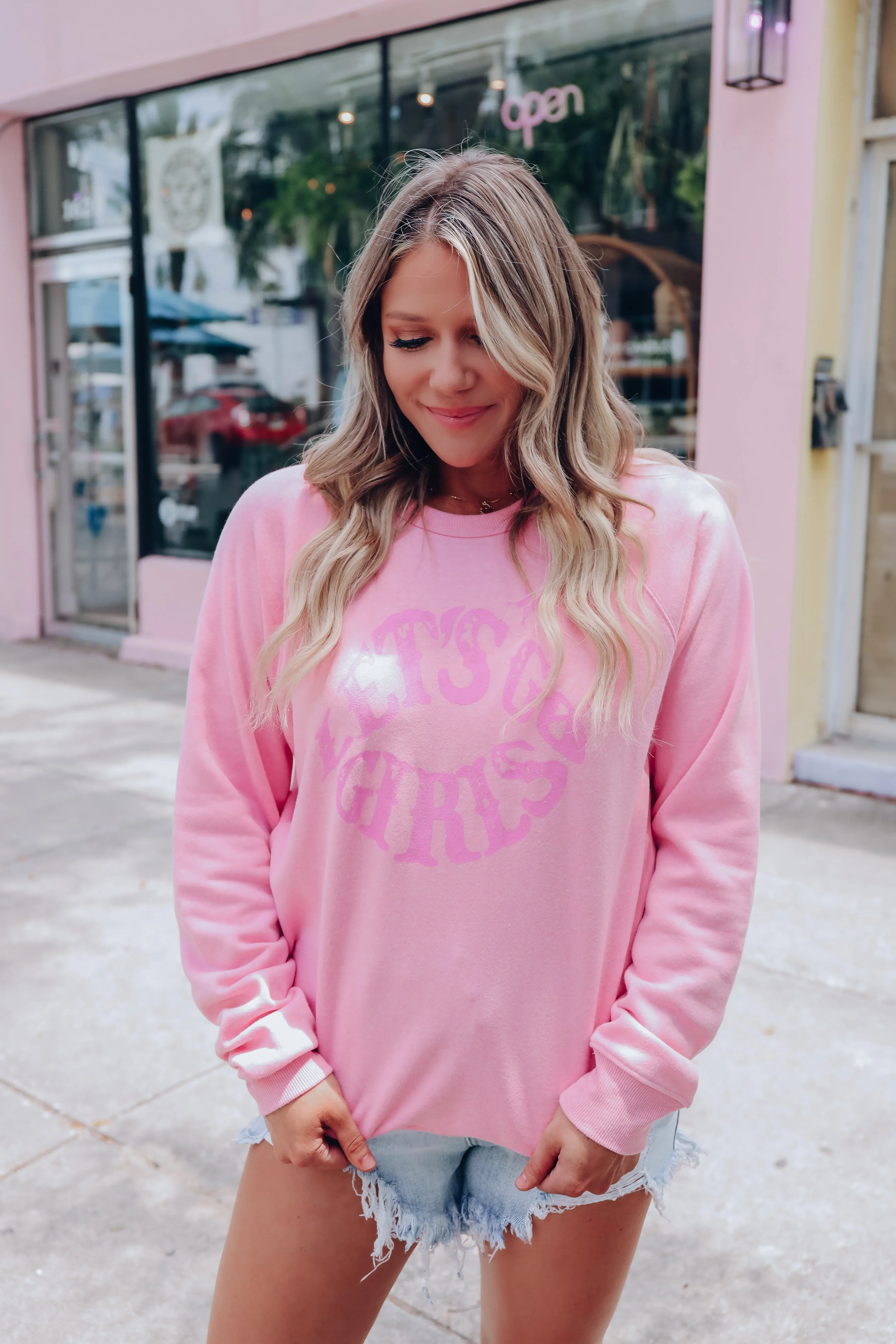 Let's Go Girls Graphic Sweatshirt - Pink