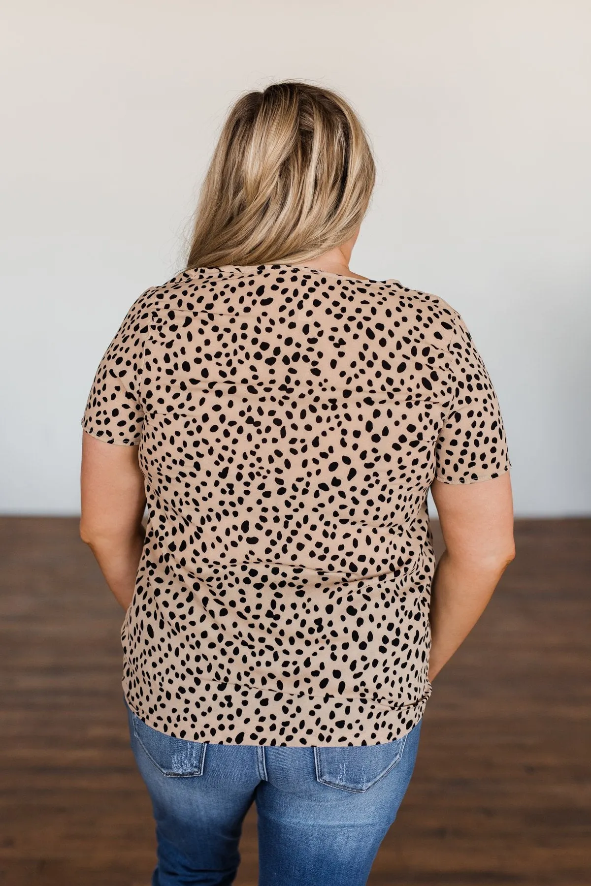 Like It Like That Spotted Button Top- Tan