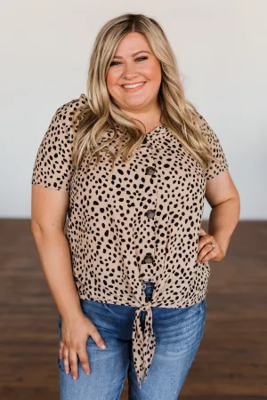 Like It Like That Spotted Button Top- Tan