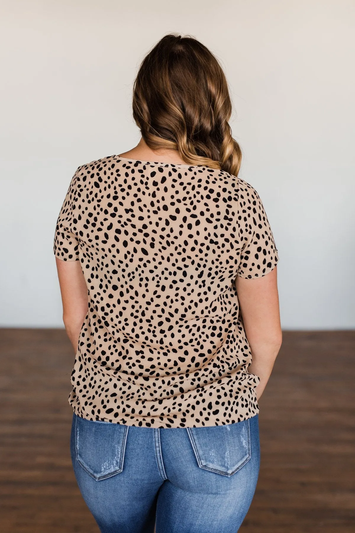 Like It Like That Spotted Button Top- Tan