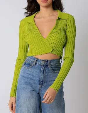 Long Sleeve Collared Crop Top
