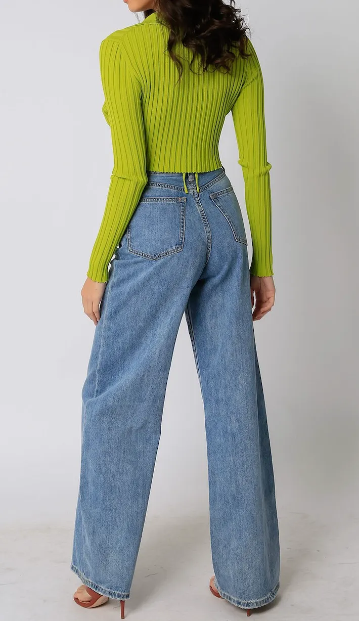 Long Sleeve Collared Crop Top