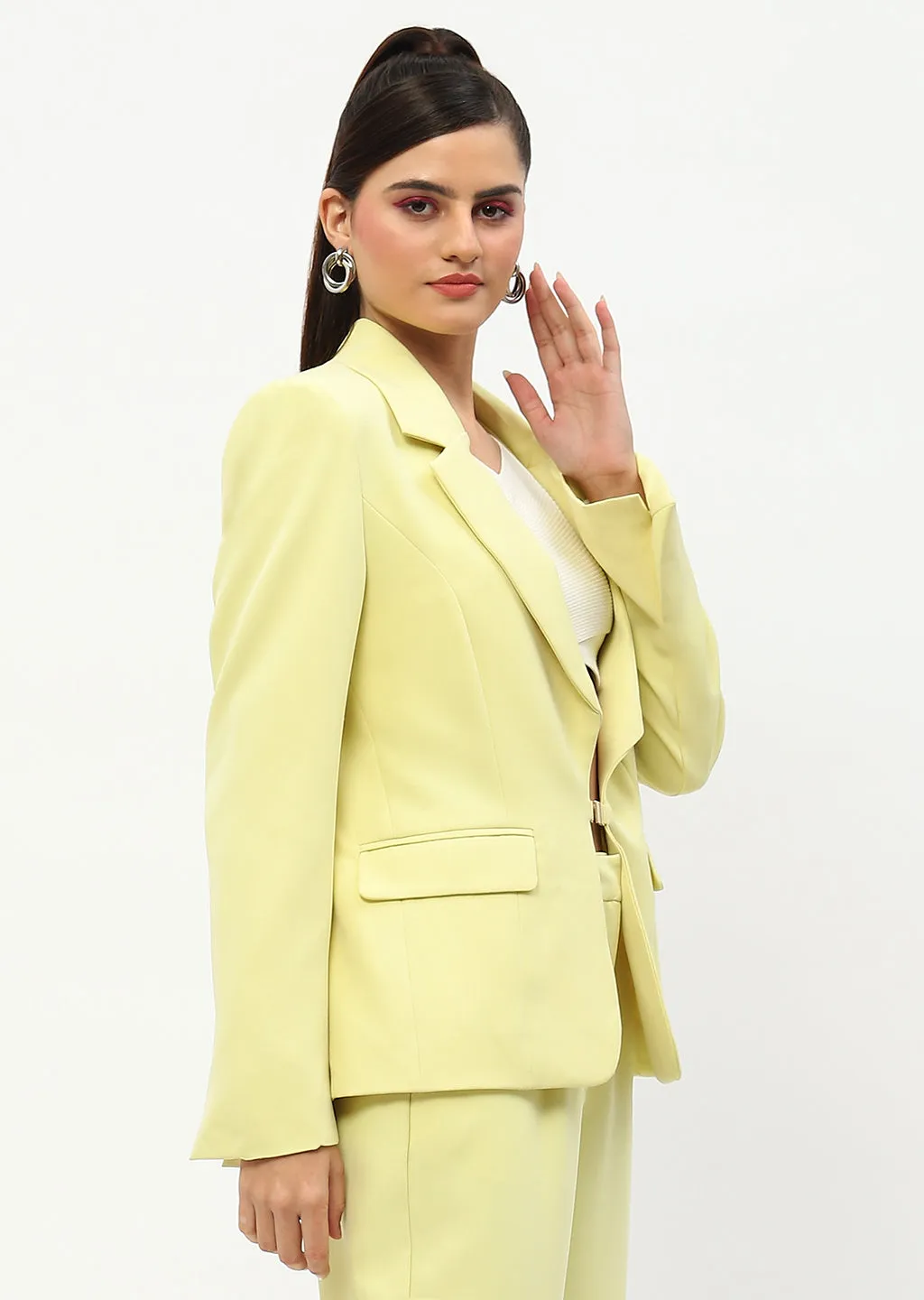 Madame Shanaya Kapoor Single-Breasted Lime Yellow Blazer