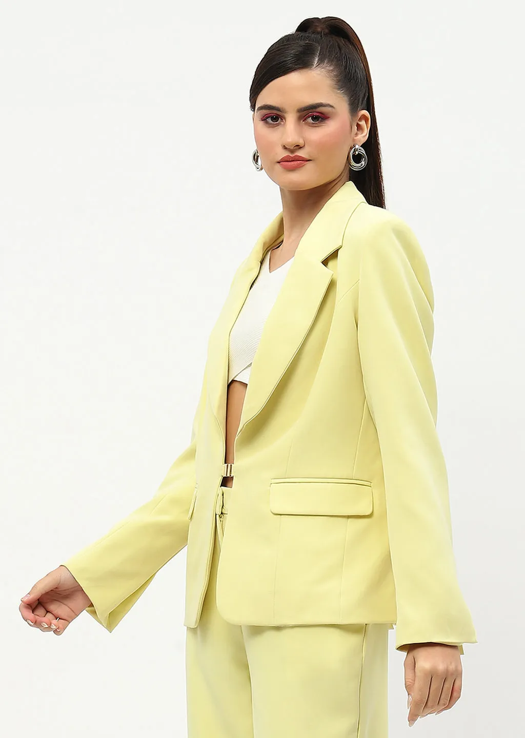 Madame Shanaya Kapoor Single-Breasted Lime Yellow Blazer