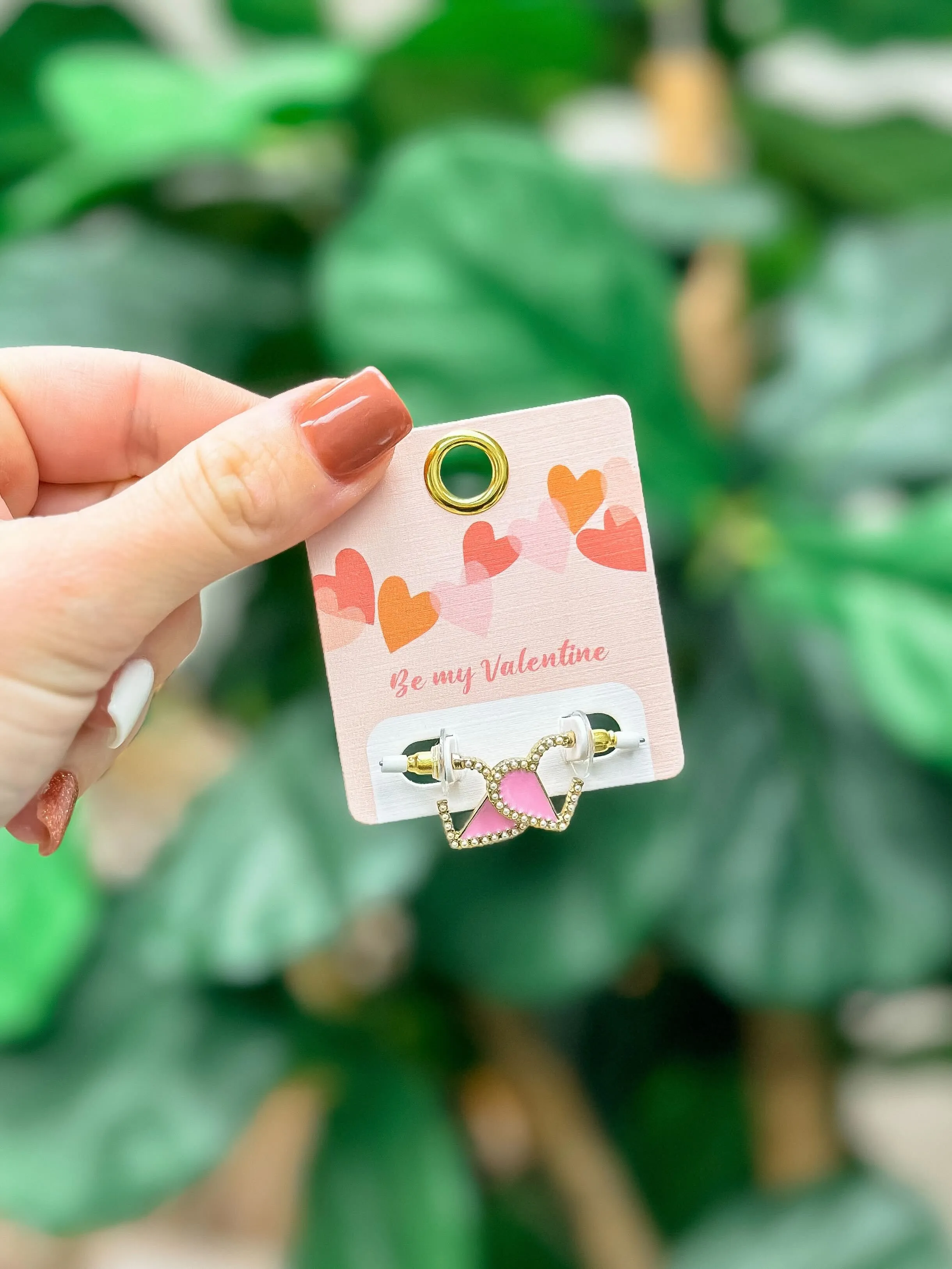 Mini Enamel Pearl Heart Hoop Earrings - Pink