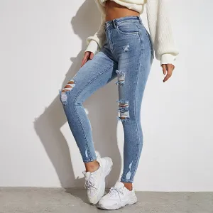 ModStreet Stylish Light Blue Ripped Distressed Jeans Slim/Tight Fit Stretch Material