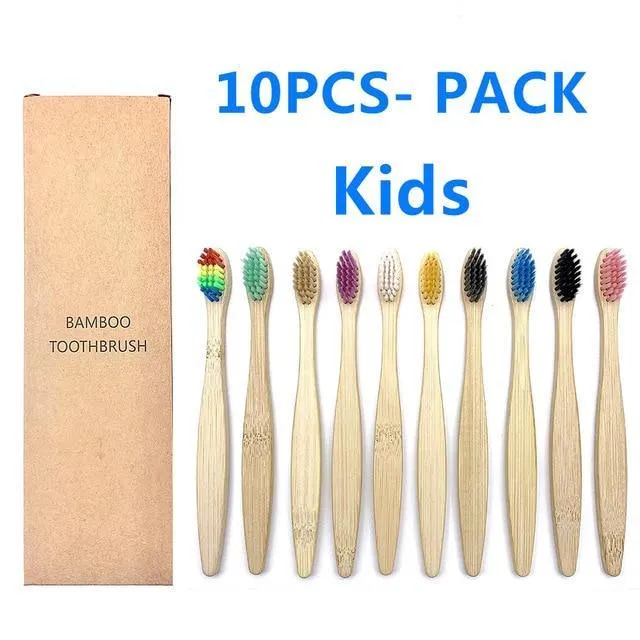 Natural Bamboo Toothbrush 10PCS Colorful Set