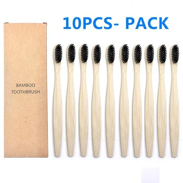 Natural Bamboo Toothbrush 10PCS Colorful Set