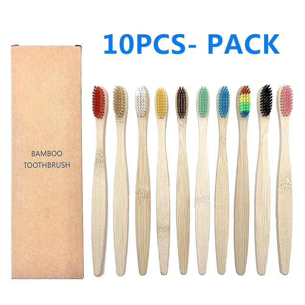 Natural Bamboo Toothbrush 10PCS Colorful Set