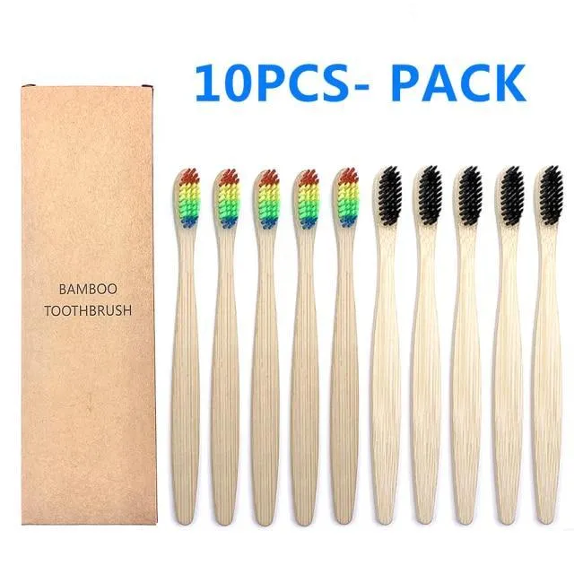Natural Bamboo Toothbrush 10PCS Colorful Set