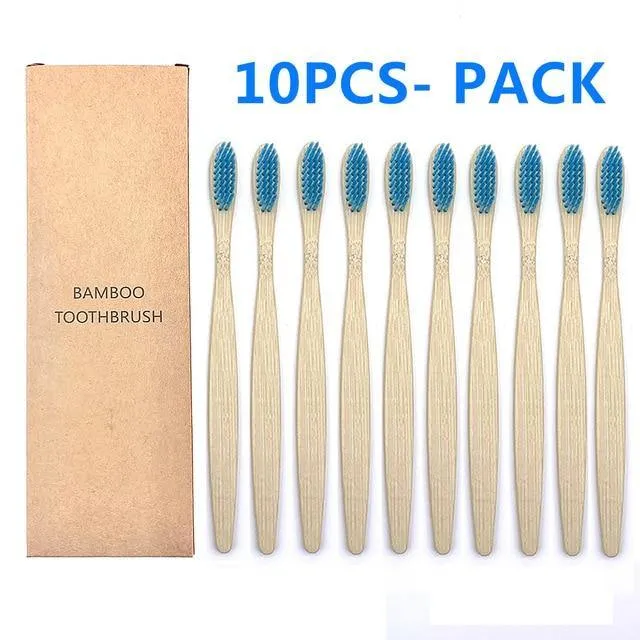 Natural Bamboo Toothbrush 10PCS Colorful Set