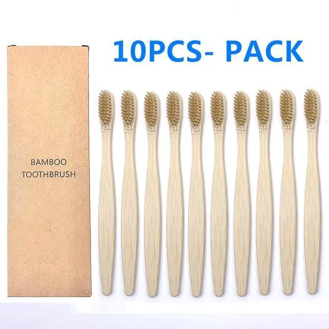 Natural Bamboo Toothbrush 10PCS Colorful Set