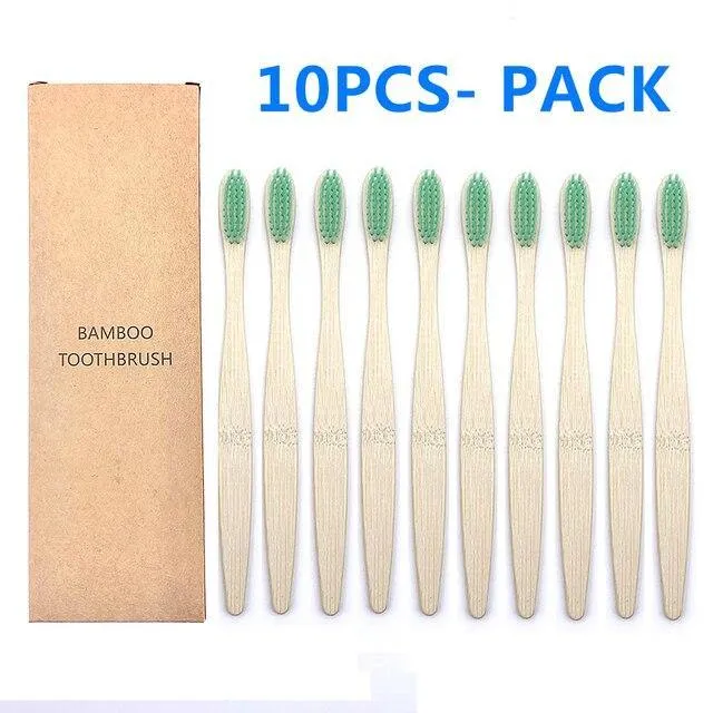 Natural Bamboo Toothbrush 10PCS Colorful Set