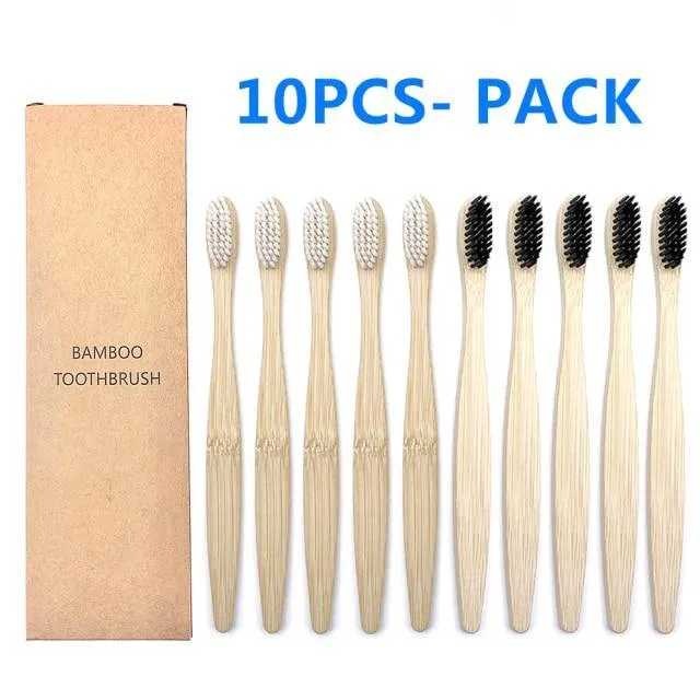 Natural Bamboo Toothbrush 10PCS Colorful Set