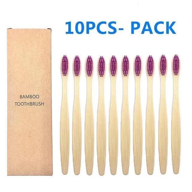 Natural Bamboo Toothbrush 10PCS Colorful Set