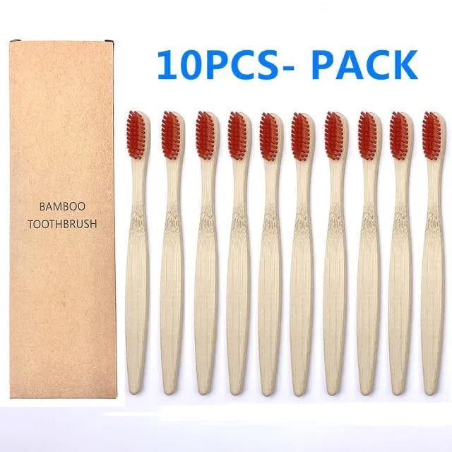 Natural Bamboo Toothbrush 10PCS Colorful Set