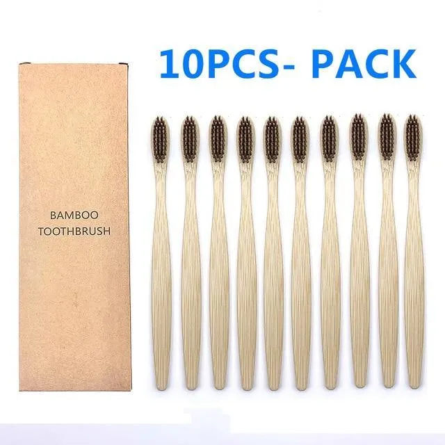 Natural Bamboo Toothbrush 10PCS Colorful Set