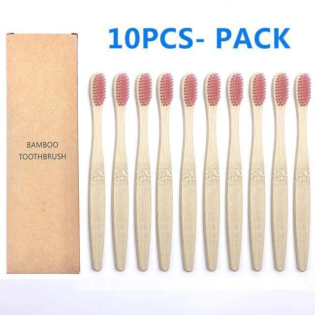 Natural Bamboo Toothbrush 10PCS Colorful Set
