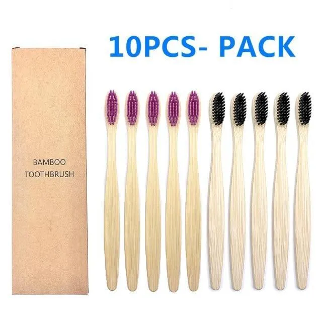 Natural Bamboo Toothbrush 10PCS Colorful Set