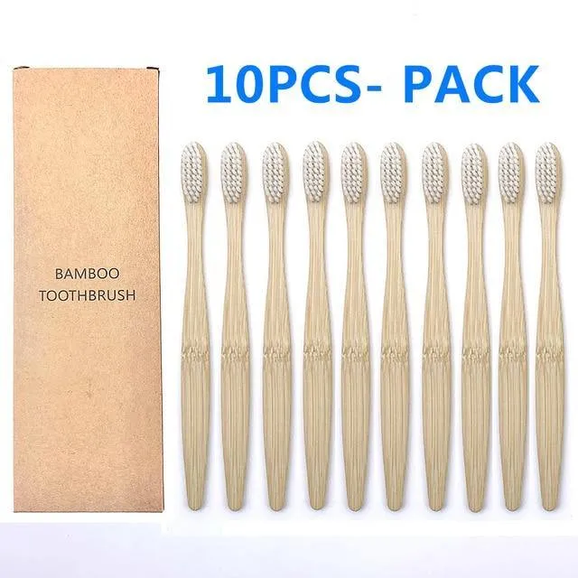 Natural Bamboo Toothbrush 10PCS Colorful Set