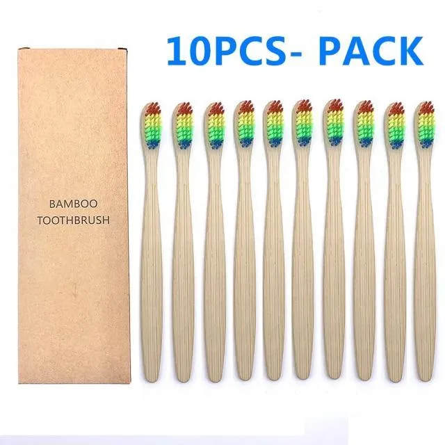 Natural Bamboo Toothbrush 10PCS Colorful Set